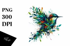 Abstract Vibrant Bird with Plant Leaves PNG Product Image 3