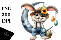 Goofy Bunny on Half Moon PNG Product Image 1