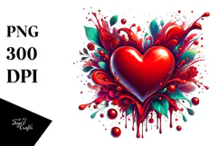 Red Glossy Heart on Splashy Background PNG Product Image 1