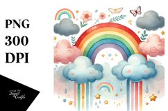 Watercolor Rainbow Between Clouds PNG Product Image 1
