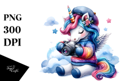 Colorful Baby Unicorn with Camera, PNG Product Image 1