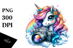Colorful Baby Unicorn with Camera, PNG Product Image 1