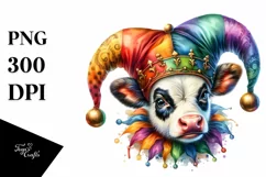 Colorful Baby Cow with Jester's Hat, PNG Product Image 3