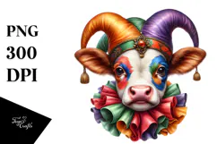 Colorful Baby Cow with Jester's Hat, PNG Product Image 1