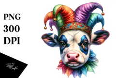 Colorful Baby Cow with Jester's Hat, PNG Product Image 1