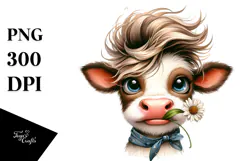 Entertaining Cow with Funny Hair PNG Product Image 1