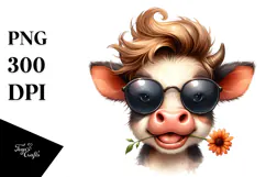 Entertaining Cow with Funny Hair PNG Product Image 1