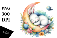 Rabbit Moon Colorful Whimsical Sleeping Clipart Product Image 1