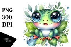 Cute Baby Frog in Watercolor, PNG Product Image 1