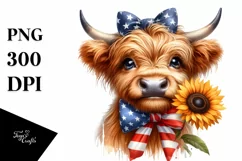 Sublimation USA Flag Cow Portrait | Bow | Big Eyes Product Image 1