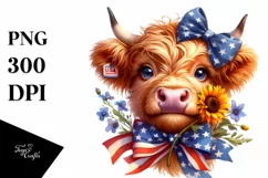 Sublimation USA Flag Cow Portrait | Bow | Big Eyes Product Image 3