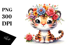 Watercolor Tiger Flower Crown Clipart Product Image 1