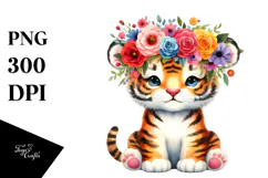 Watercolor Tiger Flower Crown Clipart Product Image 1