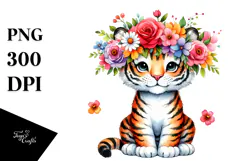 Watercolor Tiger Flower Crown Clipart Product Image 1