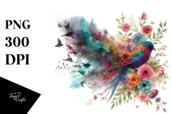 Colorful Bird Flowers PNG Product Image 1