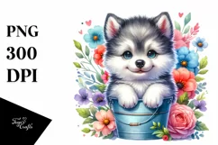Cute Colorful Baby Arctic Wolf in Bucket Watercolor Clipart Product Image 1