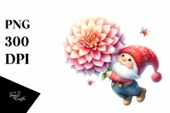 Cute Small Gnome with Large Dahlia | Clipart Product Image 1