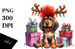 a Vibrant Baby Bloodhound PNG with Reindeer Horns Product Image 3