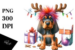 a Vibrant Baby Bloodhound PNG with Reindeer Horns Product Image 3