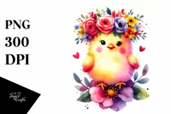 Cartoon Chicken with Flower Crown PNG Product Image 3