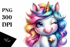Colorful Winking Baby Unicorn, PNG Product Image 1