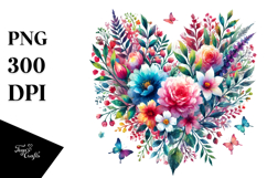 Colorful Floral Heart Watercolor Painting PNG Product Image 1