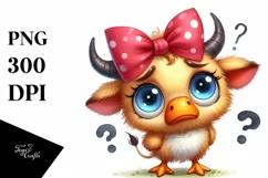 Bull Chick Bow Big Eyes Confused Clipart Product Image 3
