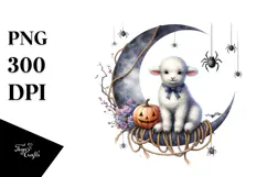 Spooky Lamb on Half Moon Halloween PNG Product Image 1