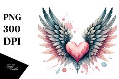 Washed Watercolor Heart Wings PNG Product Image 1