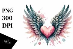 Washed Watercolor Heart Wings PNG Product Image 1