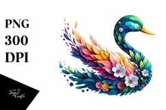 Abstract Vibrant Duck with Plant Leaves PNG Product Image 3