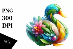 Abstract Vibrant Duck with Plant Leaves PNG Product Image 3