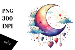 Colorful Moon with Hanging Hearts PNG Product Image 1