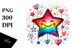 Scribbled Star with Hearts PNG Product Image 1