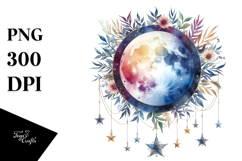 Vibrant Boho Moon Foliage Stars Clipart Product Image 1