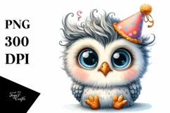 Baby Owl Party Hat | Confused Goofy Smile | Sublimation Product Image 1