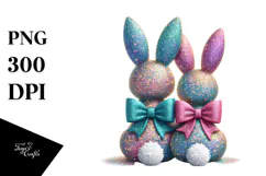 Colorful Glittery Bunnies Sitting PNG Product Image 1
