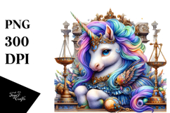 Colorful Baby Unicorn with Court Background, PNG Product Image 1