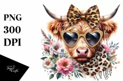 Elegant Highland Cow Animal Print Bow Clipart Product Image 1