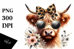 Elegant Highland Cow Animal Print Bow Clipart Product Image 1