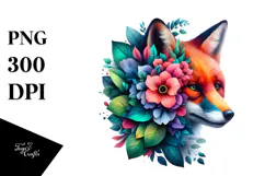 Colorful Vivid Fox with 3D Looking Flowers PNG Product Image 1