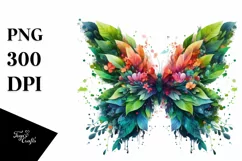 Abstract Vibrant Butterfly with Plant Leaves PNG Product Image 1