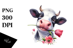 Cow Portrait Tulip In The Corner Of The Mouth | Rose In The Product Image 1
