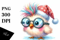 a Pastel Baby Chicken PNG with Santa Hat Product Image 3