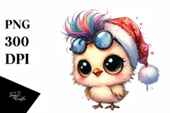 a Pastel Baby Chicken PNG with Santa Hat Product Image 1