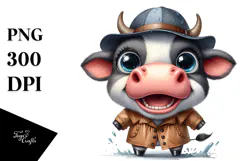 Cow Hat Standing Wearing Raincoat Excited Clipart Product Image 1