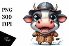 Cow Hat Standing Wearing Raincoat Excited Clipart Product Image 3