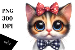 Goofy Baby Cat with Bow and Tie PNG Product Image 1