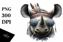 Funny Cute Rhino Portrait Smiling | Watercolor Clipart Product Image 3