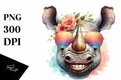 Funny Cute Rhino Portrait Smiling | Watercolor Clipart Product Image 3